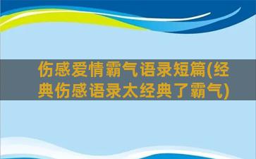 伤感爱情霸气语录短篇(经典伤感语录太经典了霸气)